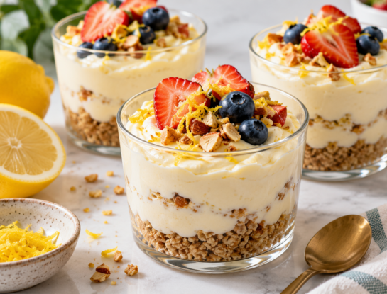 El postre proteico del día: cheesecake de limón en vaso, sin horno y listo en 15 minutos