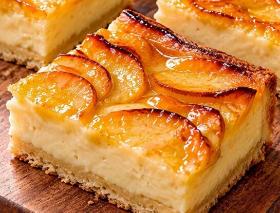 Tarta cremosa de manzana: una delicia con base crocante, mucho relleno y manzanas doradas