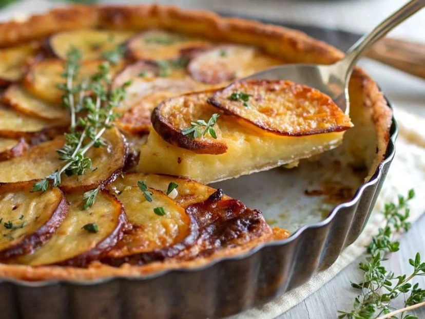 Tarta rústica de papas, cebolla caramelizada y cheddar: una receta irresistible