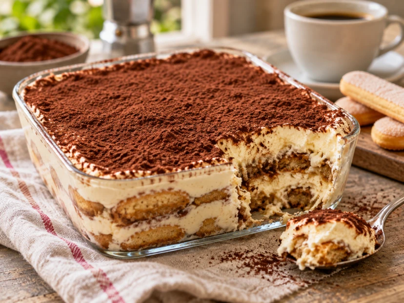 Tiramisú casero con café y cacao