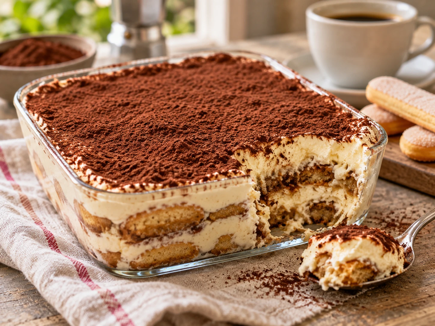 Tiramisú casero con café y cacao